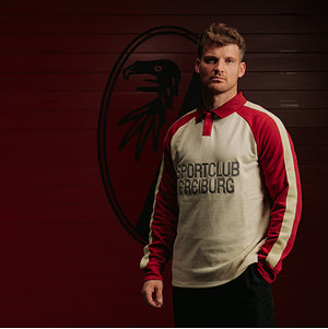 SC Freiburg 70er Langarm-Polo "Vintage" weiß-bordeaux